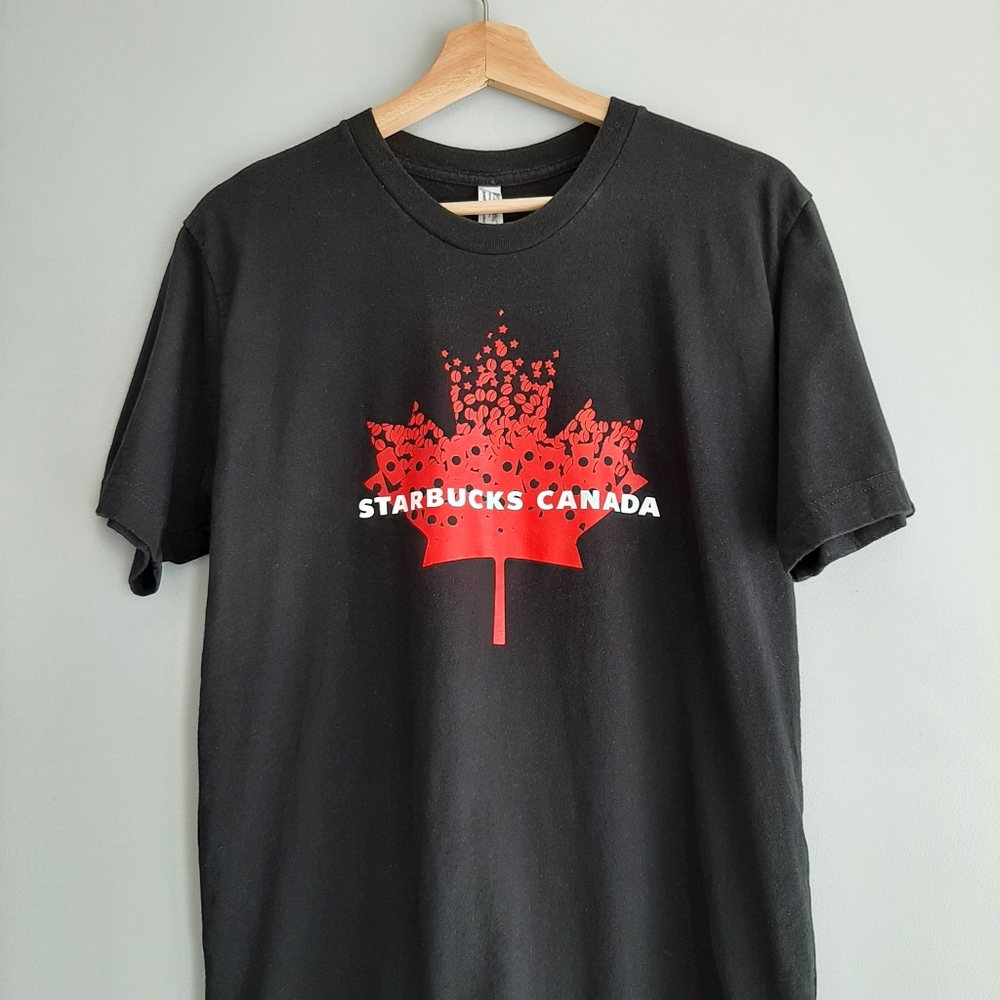 🍒 STARBUCKS CANADA American Apparel Maple Leaf Coffee T-shirt Sz M - Picture 3 of 11